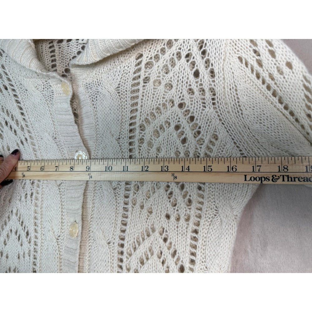 Moth Anthropologie Hooded Cardigan Womens Small Ivory Wool Angora Pointelle Knit - Picture 6 of 9